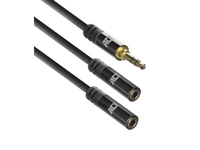 ACT 2x 3.5mm audio kabel 0,15m - Zwart